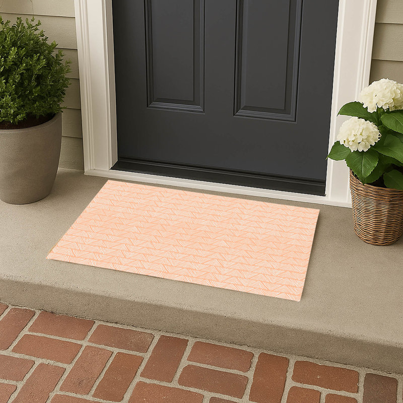 Chev Wave Stripe Outdoor Doormat, 21" W x 34" L, Orange
