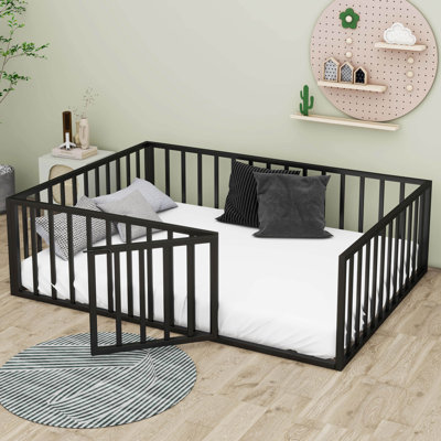 Diocles Metal Floor Bed Frame with Fence & Door