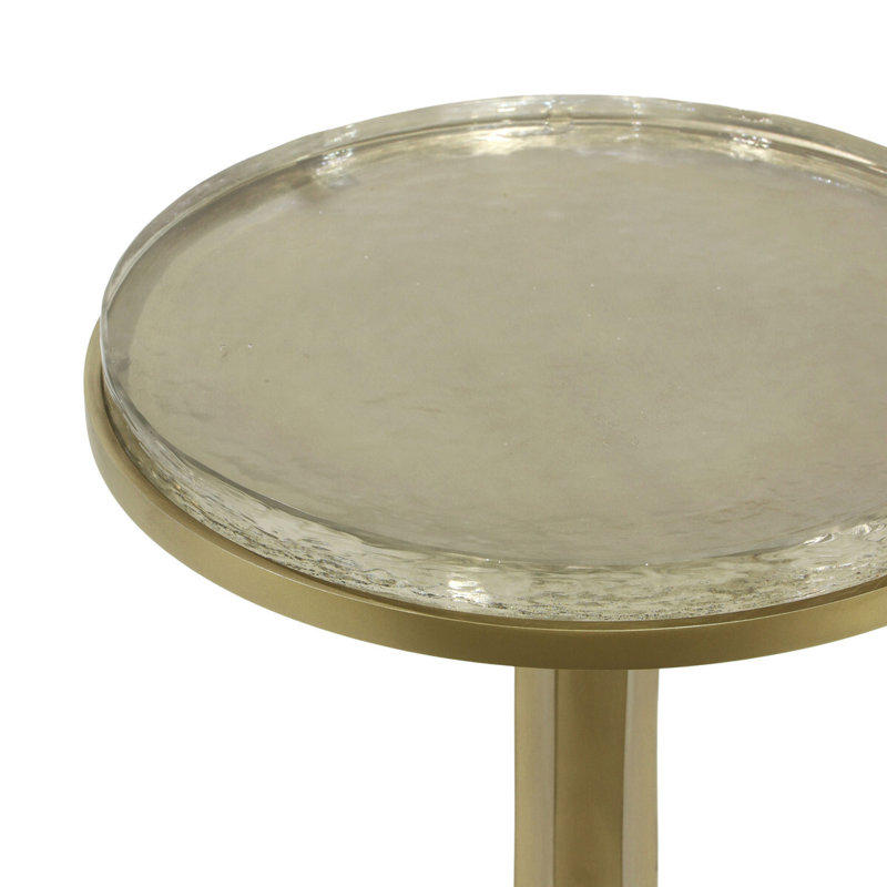 Gold Round Metal and Glass Side Table