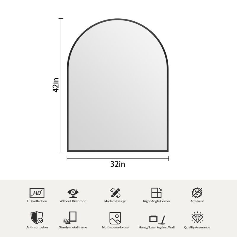 Easy To Install Tempered Glass Arch Mirror (Set Of 2), 42" H x 32" W