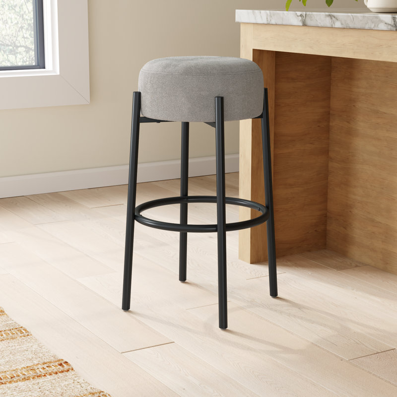 Colombe Upholstered Stool with Metal Frame, Bar Stool (30" Seat Height), Boucle-Gray