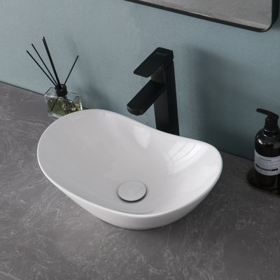 Lavabo de salle de bain vasque ovale en céramique blanche