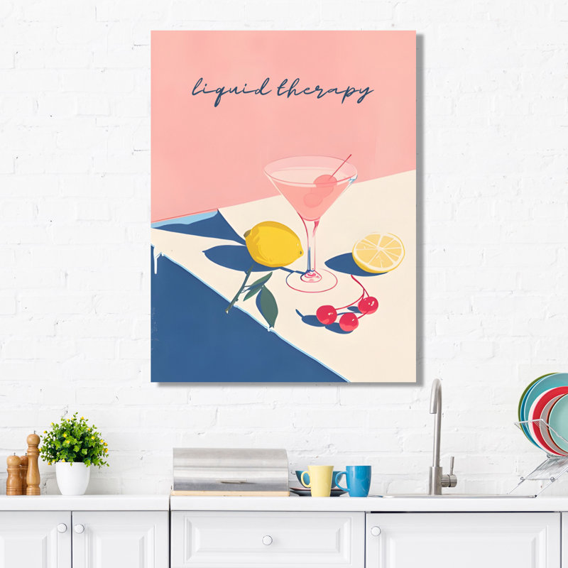 Rose, art martini et citron, H 40 po x l 30 po, Toile tendue