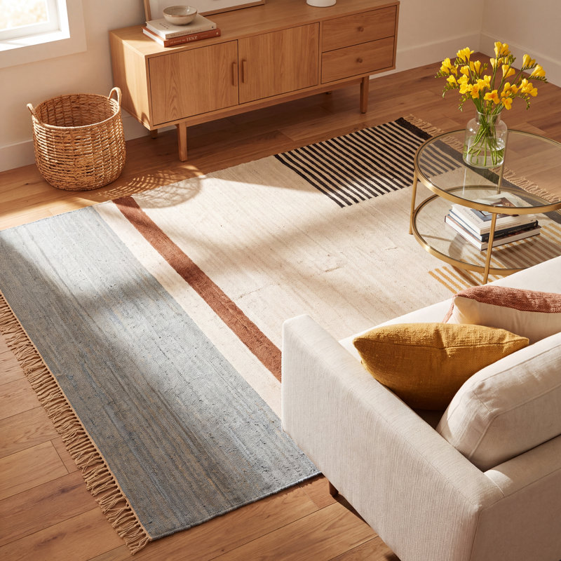Avenue Southwestern Handwoven Cotton Cream/Black Area Rug, Rectangle 5' x 7'6"