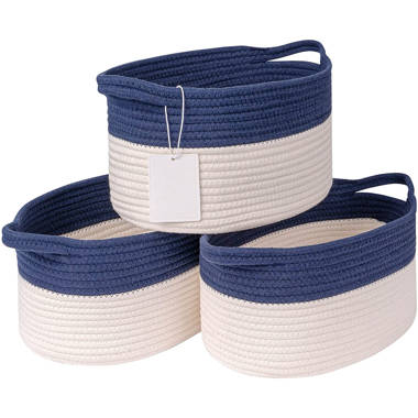 Hand Woven Rectangle Maize Storage Basket - Set of 3 - Baby Blue Stripes (Set of 3) Longshore Tides Color: Black