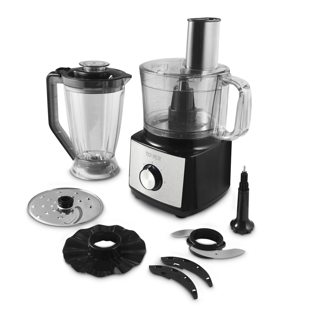 Tower Multi-Function Food Processer & Blender with 2L Mixing Bowl, 1.8L Jug, 2 Speed Settings & Pulse Function, 750W