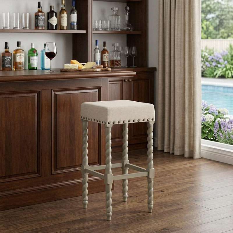 Tabouret de bar et de comptoir Gouldsboro, Tabouret de bar (assise de 30 po de hauteur), Crème/gris