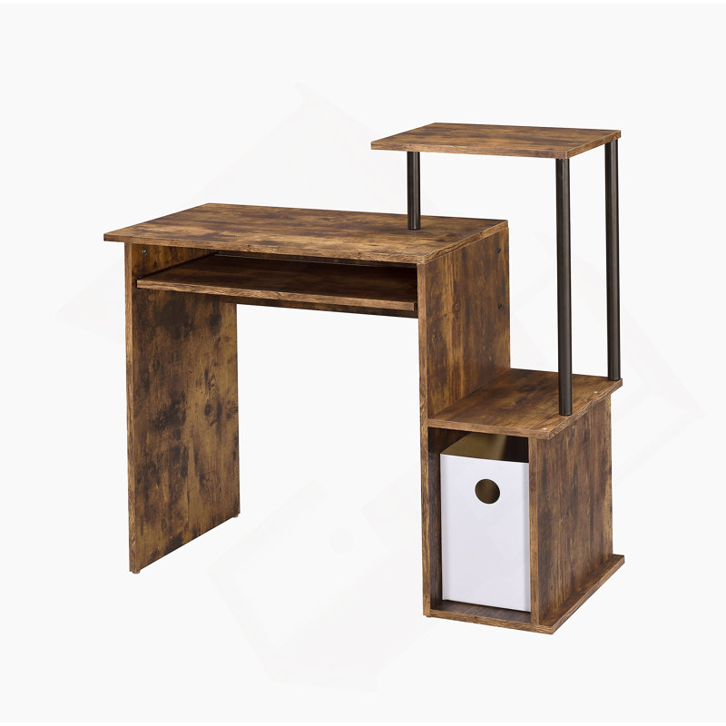 Bureau d'ordinateur Lyphre en chêne vieilli et finition noire avec plateau pour clavier et rangement