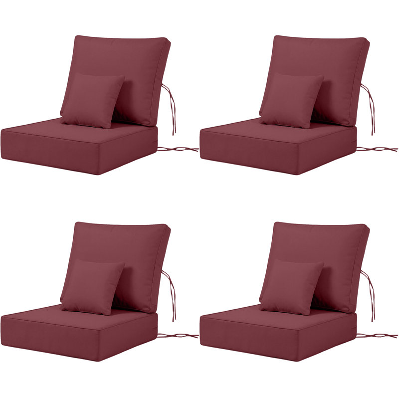 Outdoor Chair Cushions 24 x 24  x 6  Inch, Outdoor Replacement Cushion Set of 4, Back & Seat Patio Cushions for Outdoor Furniture,  Weather Resistant Patio Chair Cushions with Removable Cover and Straps, Red