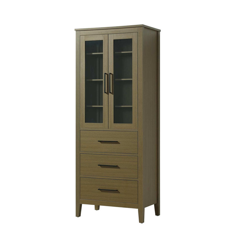 Armoire en verre 28 po pour salle de bain brun châtaignier, H 72 po x l 28 po x P 72 po, Brun châtaigne