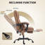 Fauteuil de massage avec 6 points de vibration, similicuir adapté aux animaux de compagnie, fauteuil de bureau inclinable avec support lombaire, repose-pieds, hauteur réglable, roues pivotantes, télécommande, brun-1905218186