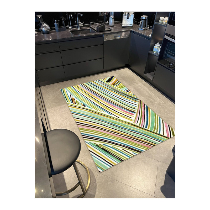 Tapis tissé en croix à rayures multicolores lavable à la machine, Rectangle 3 pi 3 po x 4 pi 11 po