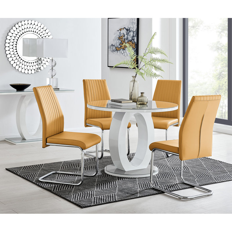 Scottsmoor Modern Halo Seat Round Dining Table Set - 4 Modern Sleek Dining Chairs, Grey, 75Cm H x 120Cm W x 120 Cm D