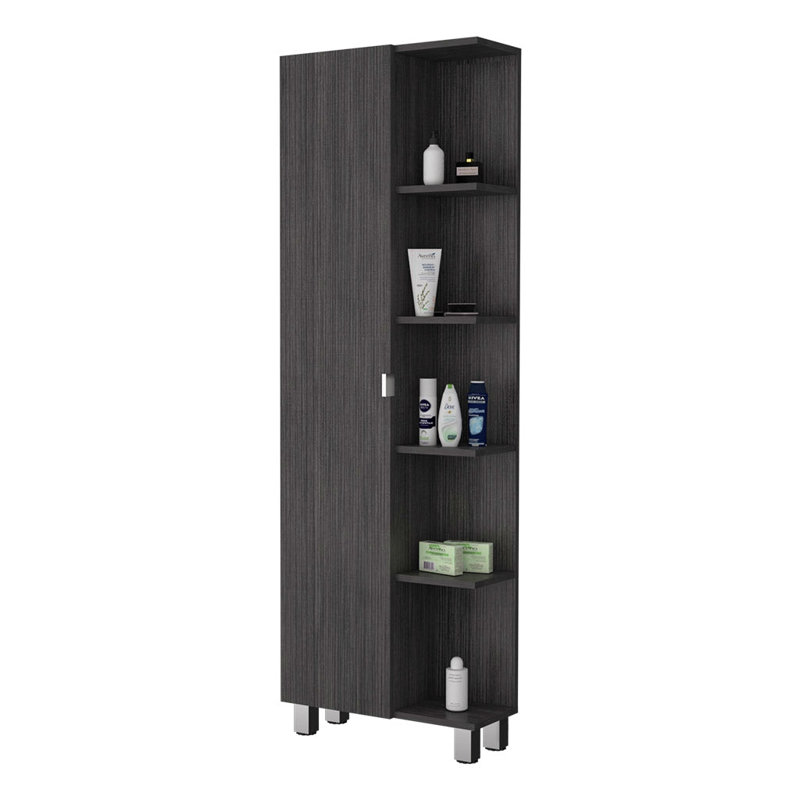 Linen  Cabinet, Five Shelves, One Cabinet, Divisions, Matte Black