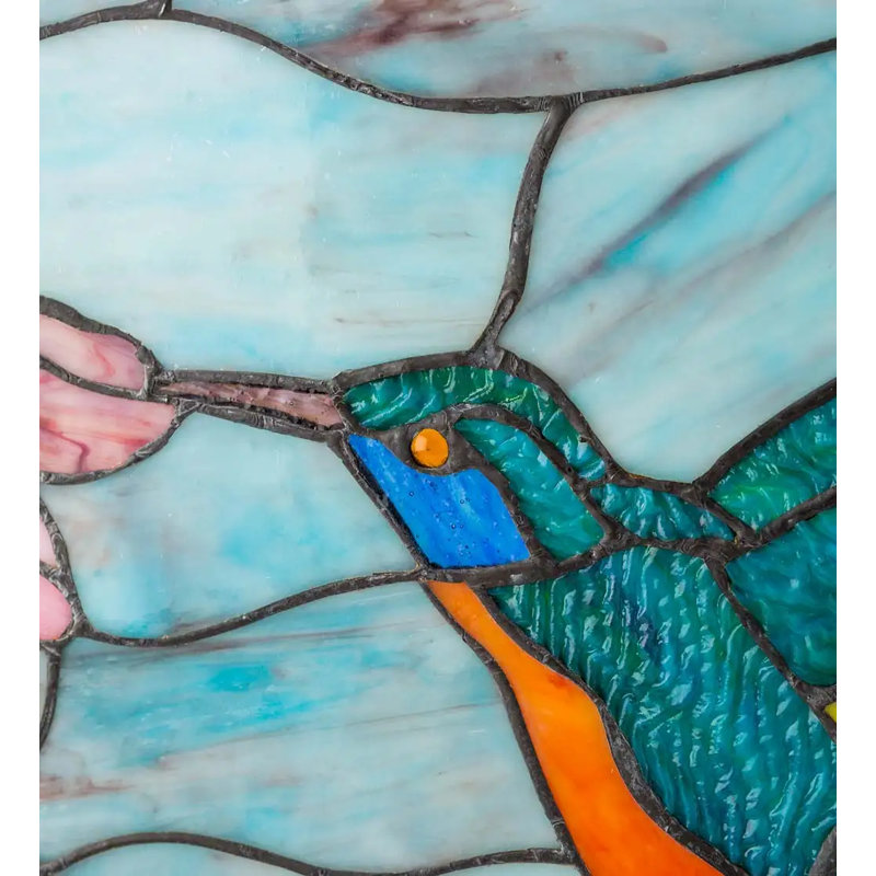 Stained Glass Hummingbird Art Panel with Metal Frame and Chain