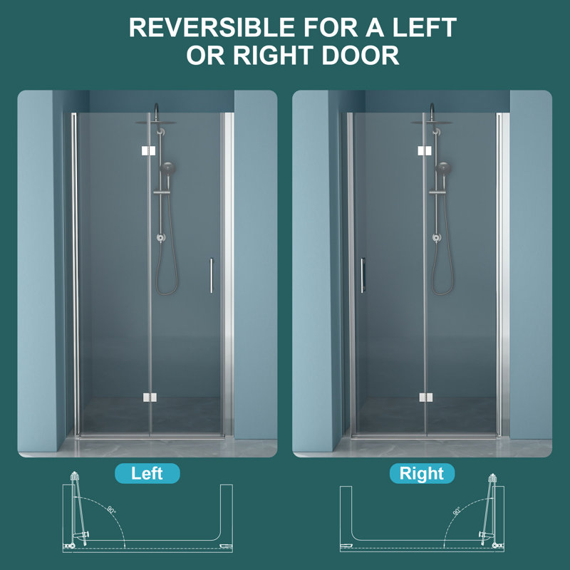 Porte de douche Bi l 32 po x H 72 po et verre trempé élégant pour plus de confort