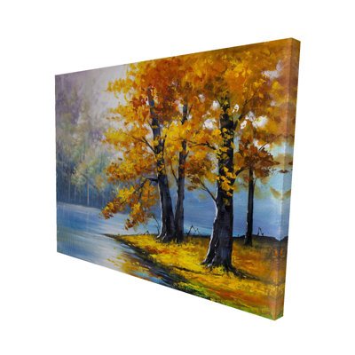 Two Trees by the Lake - Blue Contemporary Canvas Art for Home