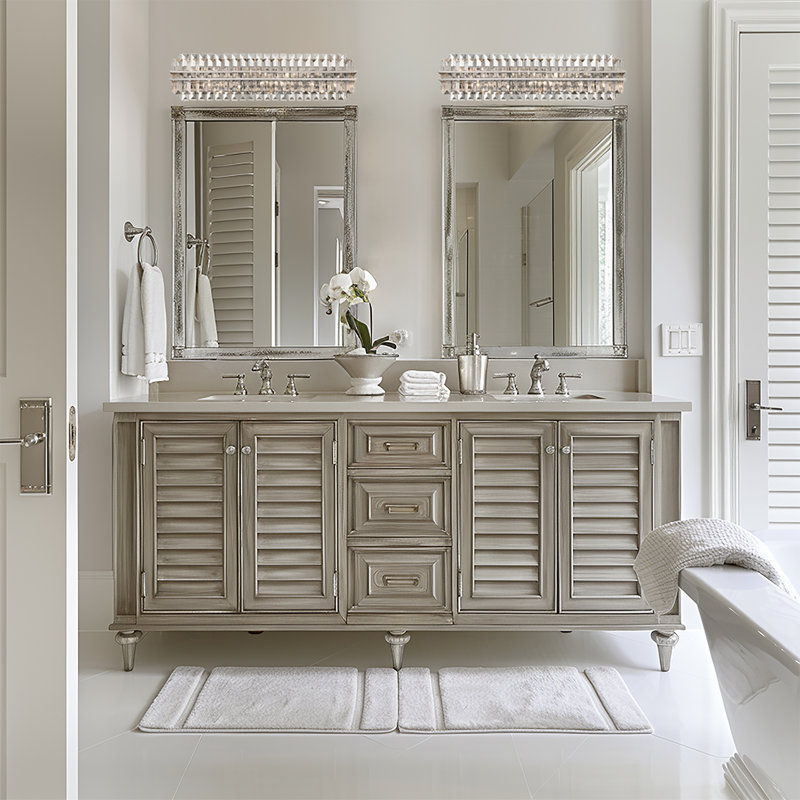 Meuble-lavabo Hayes, Six lumières, Nickel poli, H 8 po x l 31,5 po x P 6 po