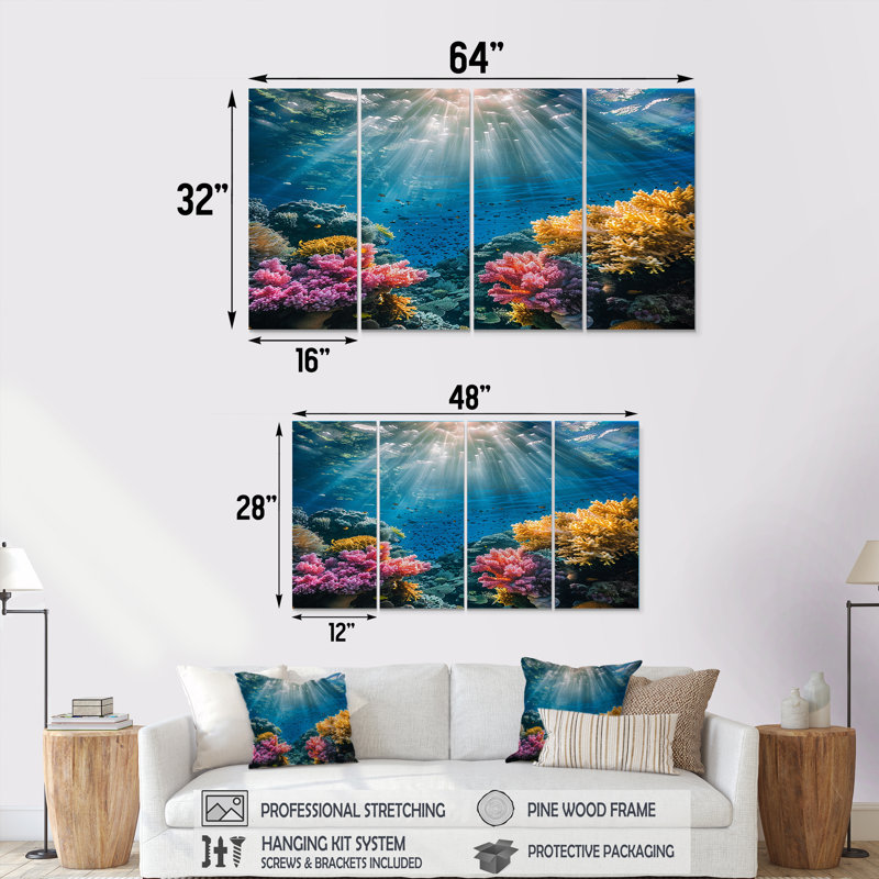 Robertsdale - Ensemble de décoration murale corail sous l'eau 4 pièces, H 28 po x l 48 po