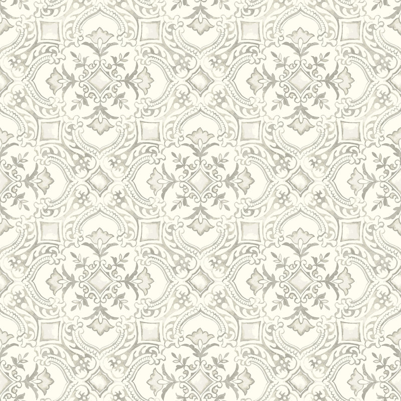 Papier peint motif floral Marjolaine, Gris