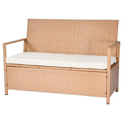 Banc de rangement 70gal extérieur pour terrasse, siège imperméable, rangement 1844.410.2 po, 2 - 1 fonctions, tige, coussin moelleux, structure en acier allié, sièges et intérieur brun clair, acier