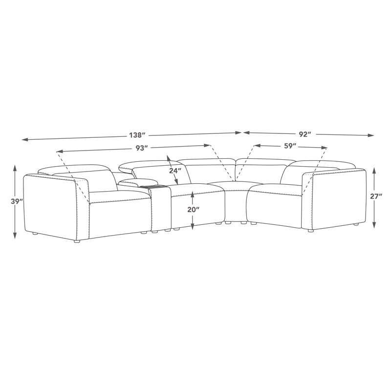 5-Piece Wall-hugger Power Reclining Sectionnal with Console, 39.4" H x 138.2" W x 91.7" D, Right Hand Facing