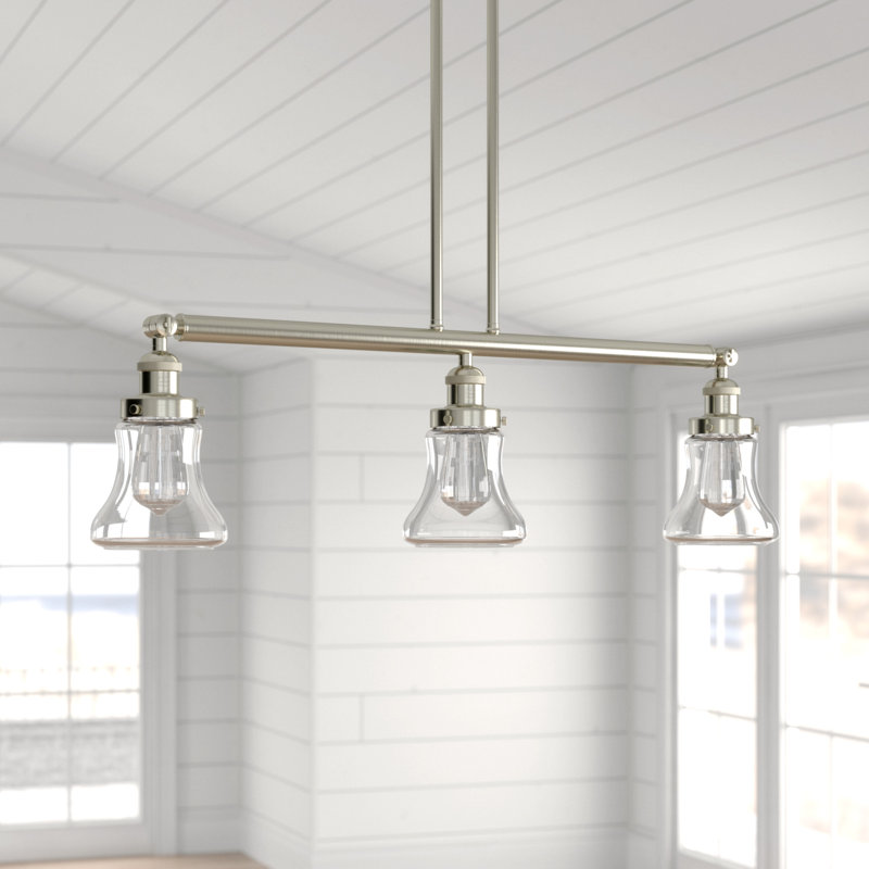 Luminaire suspendu pour îlot de cuisine 3 lumières Edda, Transparent, Ampoule non incluse, Cuivre antique