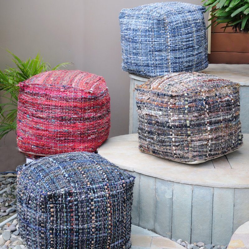 Wilkins Upholstered Pouf, Khaki Polyester Blend