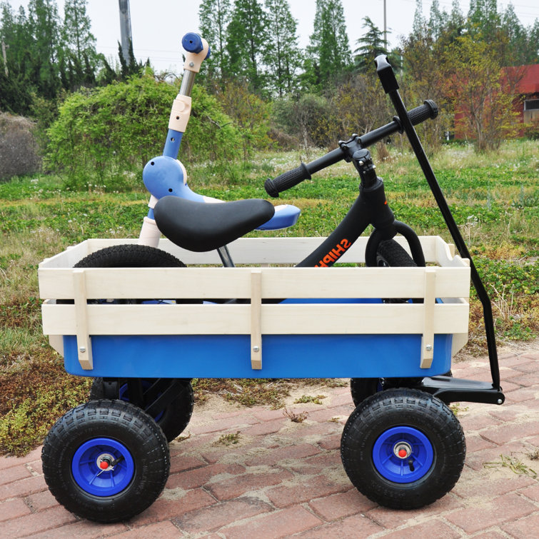 All Terrain Cargo Wagon Wood Railing Kids Children Garden Air Tires Outdoor  Cart