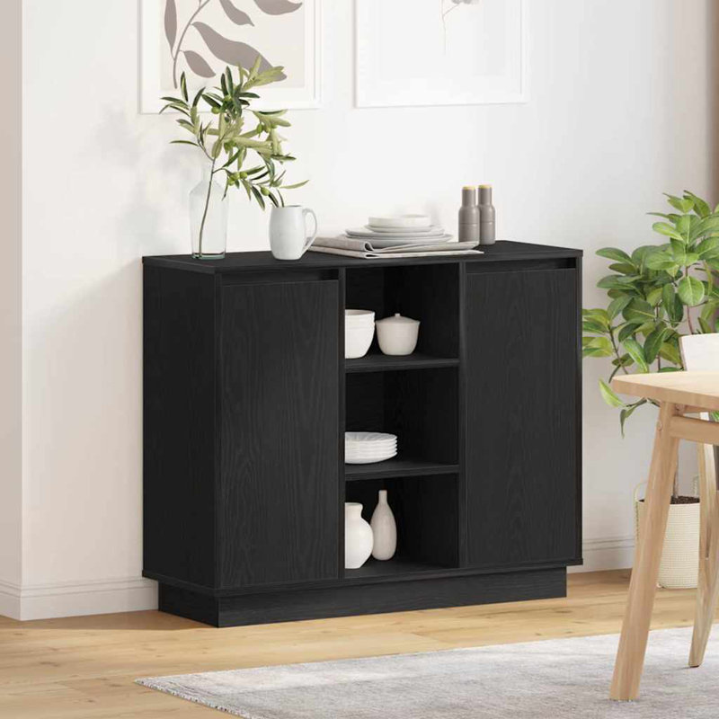 Sideboard With Door 90 X 32 X 75 Cm Engineered Wood, Black Oak