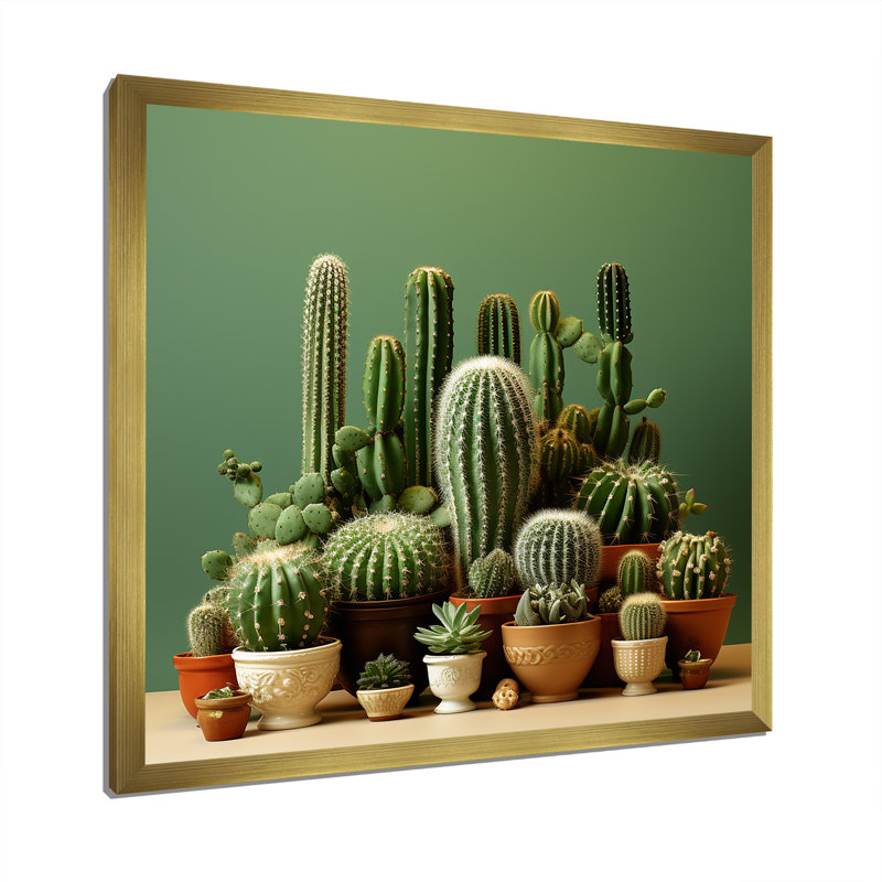 Cactus Jade Juxtaposition I - Cactus, reproduction d'art sur toile, H 36 po x l 36 po x P 1,5 po, Encadrement doré