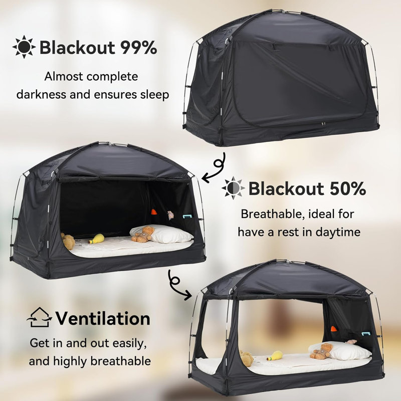 Bed Tent Bed Canopy with String Light, Breathable 100% for Adult and Kids- Light Reduction Sleeping Dream Tents Indoor Portable Big Space with 3 Doors