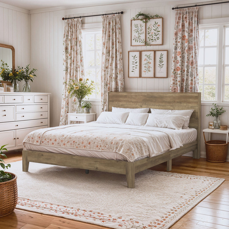 Allyannah Levison Platform Bed With Headboard, Queen, Knotty Oak