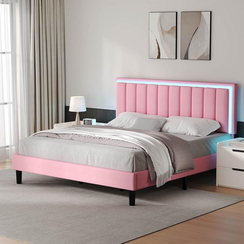 Lit plateforme Breella, Grand lit, Rose