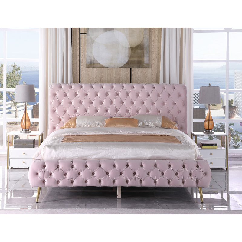 Zabel Upholstered Platform Standard Bed , California King, Pink