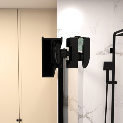 72" H 48" W Single Sliding Shower Door, Construction, 5Mm Fixed 6Mm Clear Tempered Glass, Stainless Steel Handle, Corrosion - Track, 4" Width Adjustment Door 72", And Matte Black Finish, Aluminium