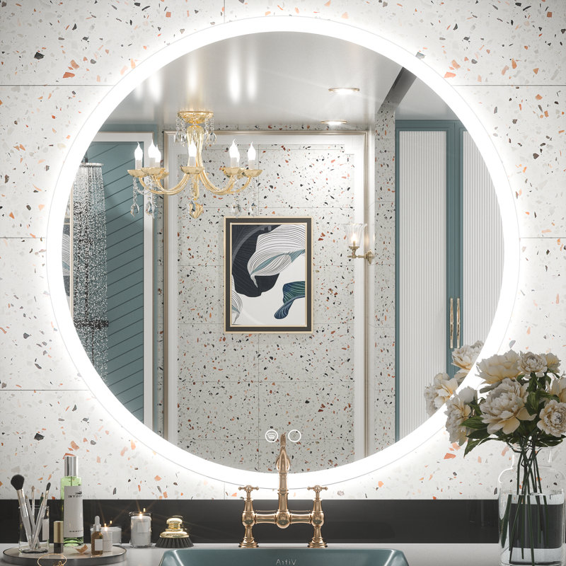 Round Dimmable Anti-Fog LED Vanity Mirror, 40" x 40"