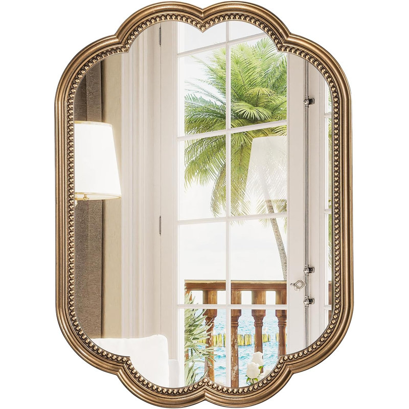 Vintage Oval Petal Shape Mirror With Beaded Frame, 35" x 23"
