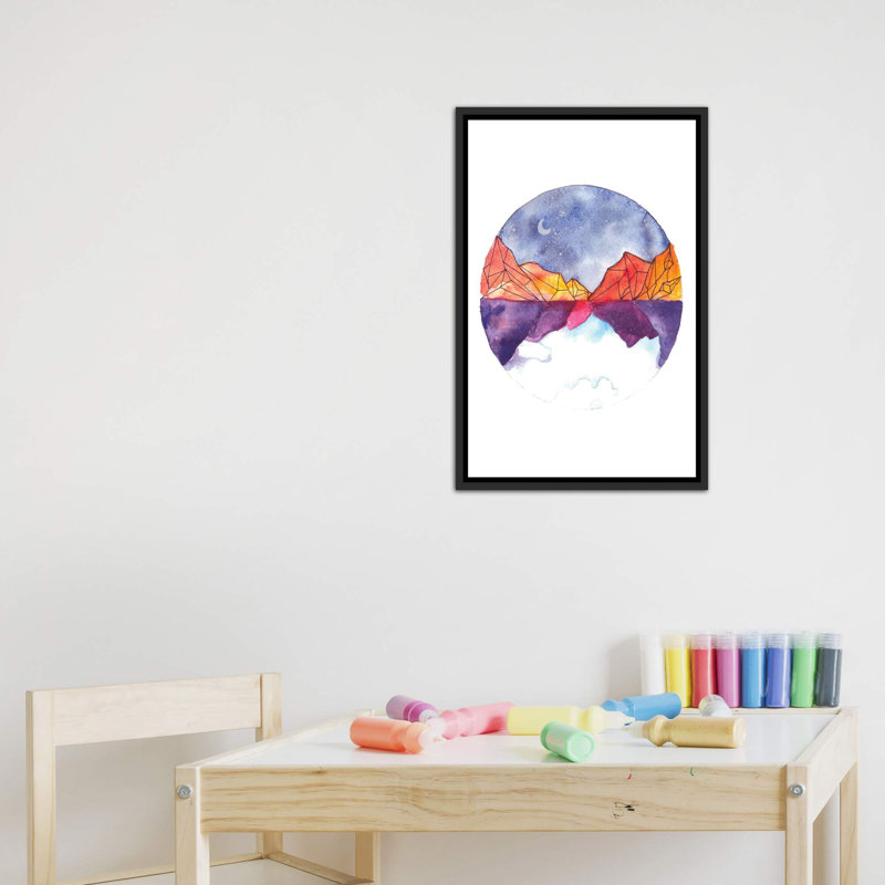 Art circulaire, H 26 po x l 18 po x P 1,5 po, Toile avec cadre noir patiné