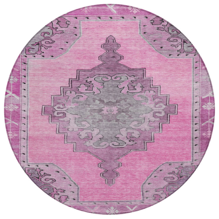 Machine Washable Indoor/Outdoor Xhevrie Pink Rug