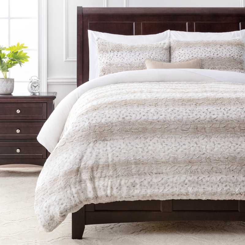 Beige Microfiber Reversible Duvet Cover Set, Queen Duvet Cover + 2 Standard Pillowcases