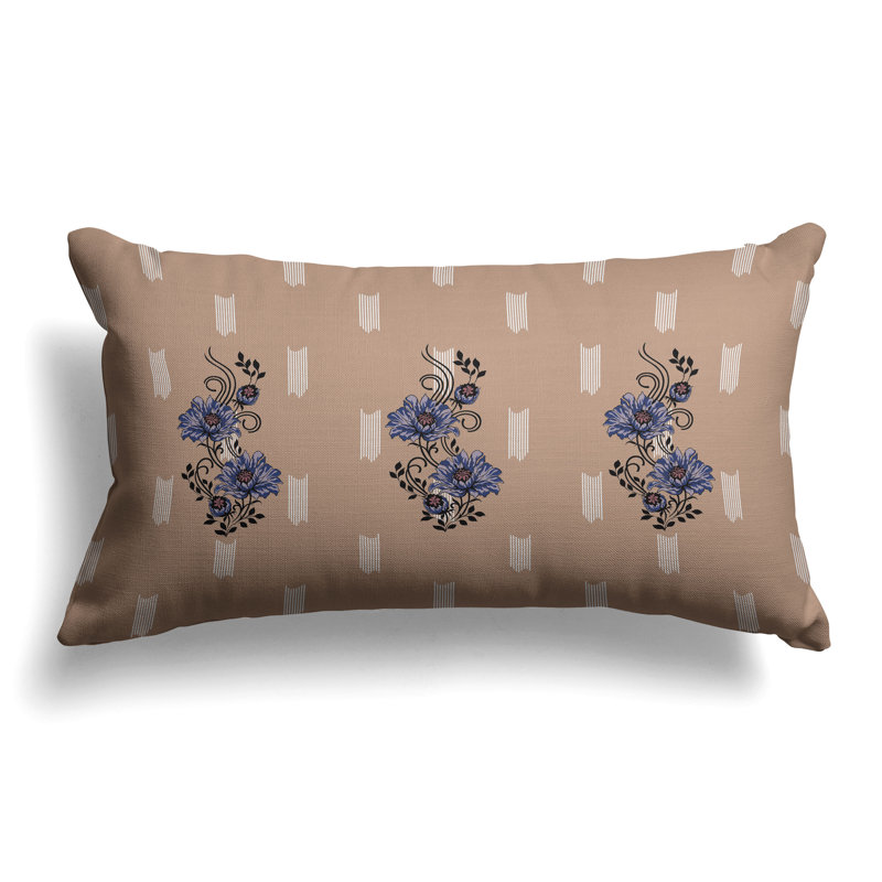 Coussin Floral, Bleu / Orange
