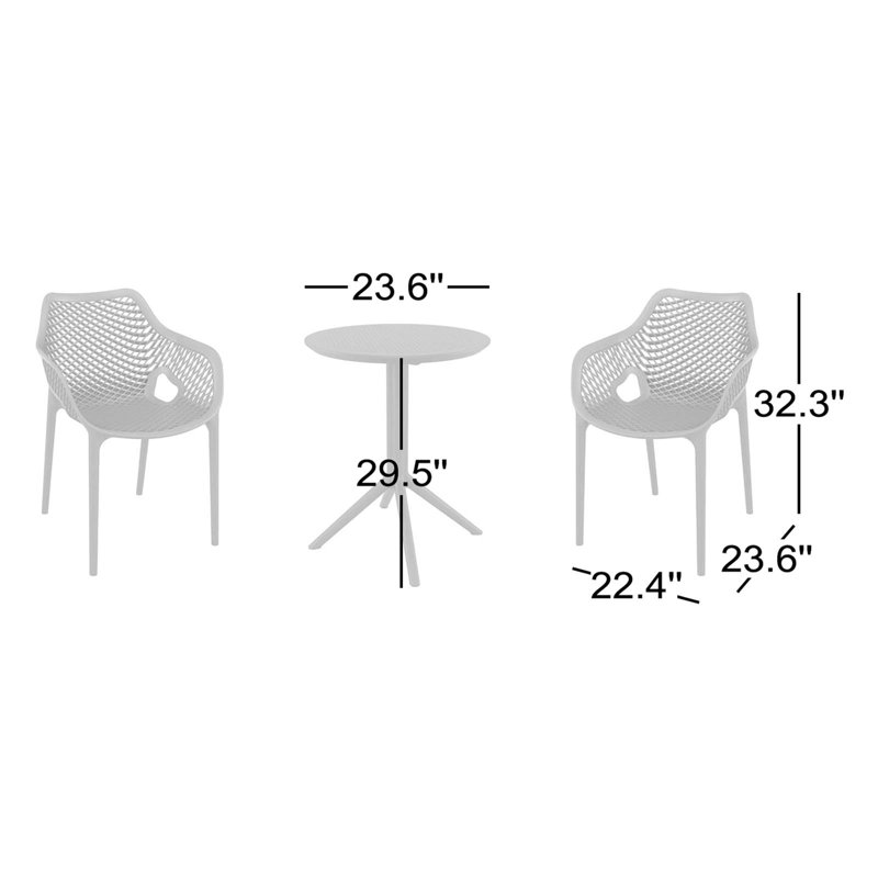 Ensemble bistro pour 2 personnes avec chaises ouvertes empilables Farrah, Taupe