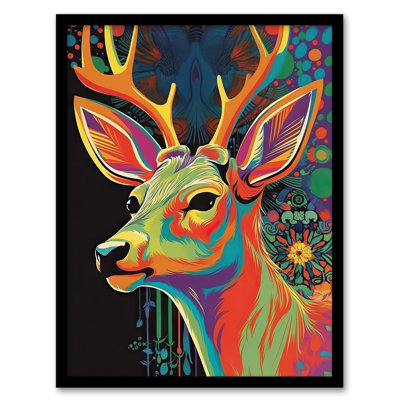 Alaz Psychedelic Buck Multicoloured Deer Abstract - Single Picture Frame Print