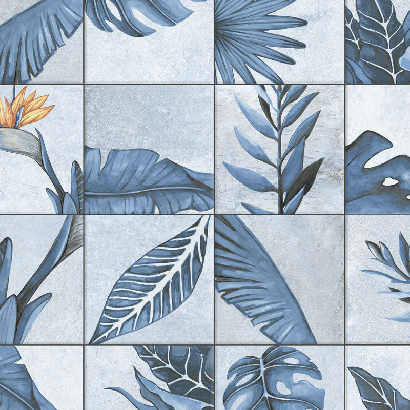 Nusa Botanic 9 3/4" x 9-3/4" Porcelain Wall & Floor Tile, Sapphire