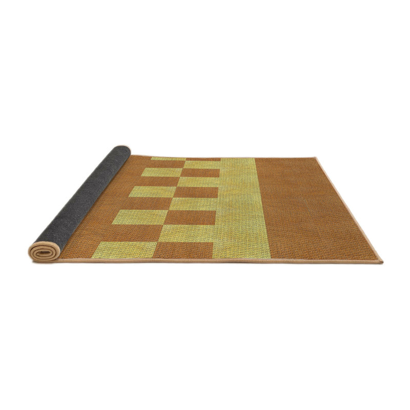 Tapis brun/jaune à motifs, Rond 4 pi