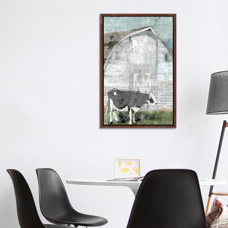 Barn With Cow by Stellar Design Studio - Painting on Canvas, Brown Floater Frame, 101.6 cm H x 66.04 cm W