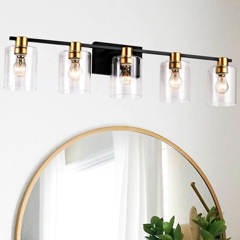 5 - Luminaires de salle de bain noir mat + doré avec abat-jour en verre pour chambre à coucher moderne style américain