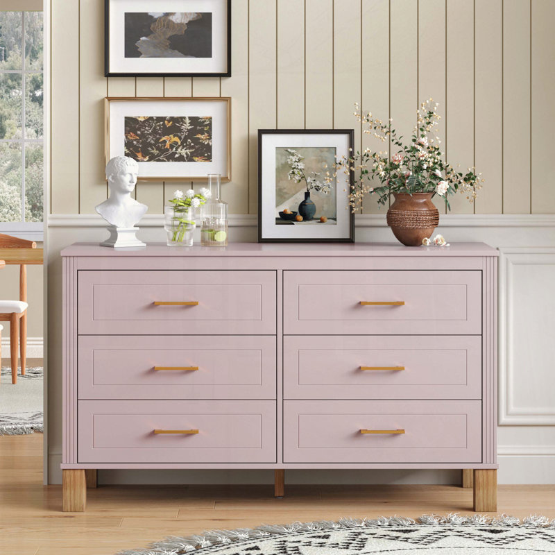 Commode double rose à 6 tiroirs, Pink