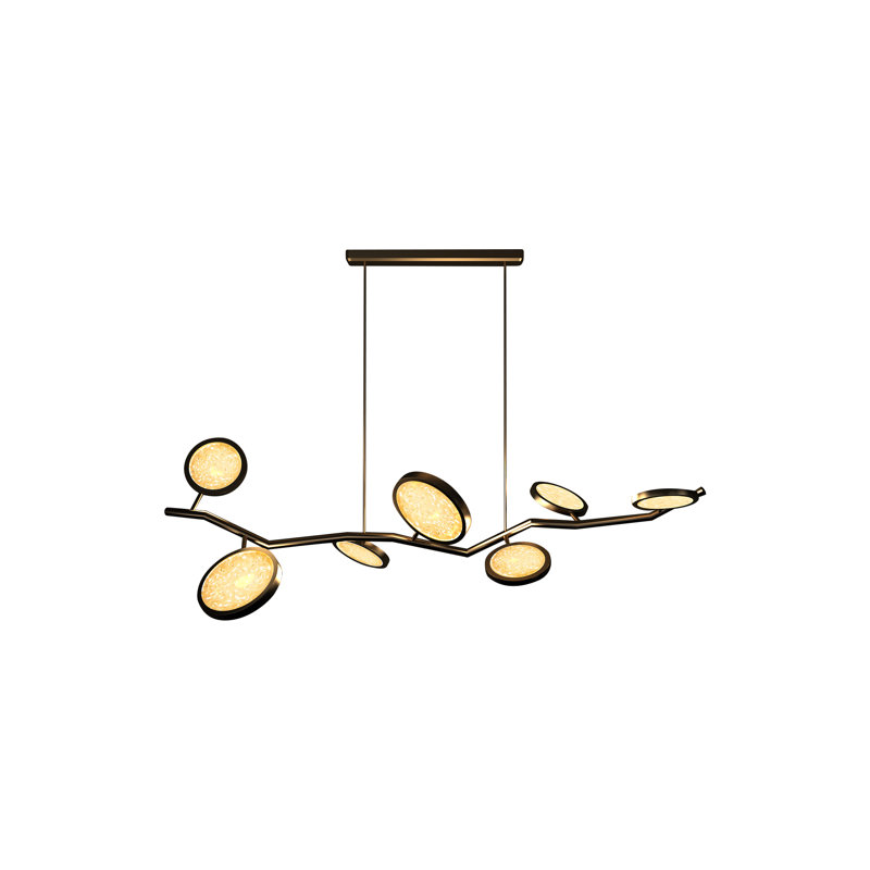 DAINTE 7-Light Island Pendant with Brass Circles and Textured Glass, Luxury Adjustable Ceiling Light for Kitchen Island, Dining Room and Living Room